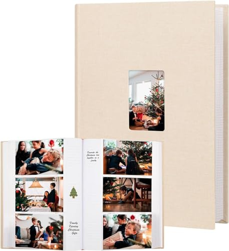 Fotoalbum 10x15 450 Fotos mit Schreibfläche, 10x15 Fotoalbum Leineneinband mit Frontfenster, 4x6 Fotoalbums, 450 Fotos 4x6 Fotobook Buch für Hochzeit Kinder Reisen Familie Baby Bilder (Khaki)
