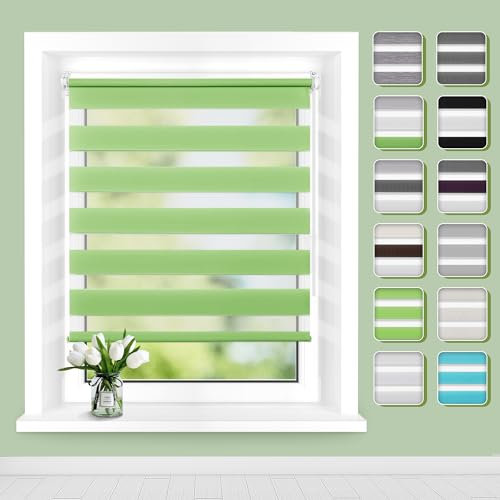Doppelrollo Klemmfix ohne Bohren, Fensterrollo Innen Klemmrollos für Fenster und Tür B100 x H130cm(Stoffbreite 96cm) Grün, Buseu Duo Rollo ohne Bohren Easyfix Lichtdurchlässig und Verdunkelnd