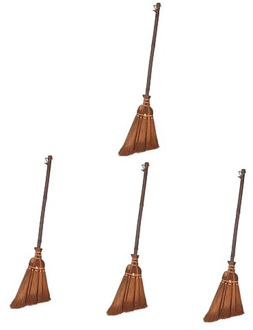 SEWOART 4 Pcs Natural Palm-made Mini Broomstick for Boys and Girls Straws Broomstick Boys and Girls Toy Cleaner Home Garden Broom Sweeper