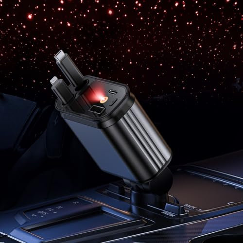 Starlight Retractable Car Charger, YACAISI 5 in 1 Fast Car Phone Charger Adapter, Star Lights Retractable Cables and USB C Car Charger Adapter for iPhone 16 15 14 13 12,Galaxy, Pixel