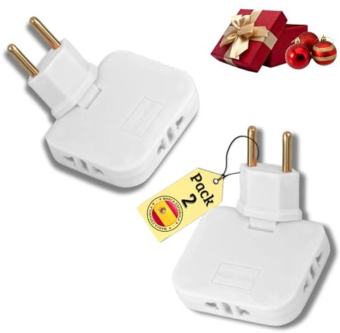 Set de 2 Ladron enchufes Plano | Enchufe Plano Pared extraplano de 3 Tomas Giratorio 180º | ladrón Enchufe | enchufes Planos detras Muebles | ladron Enchufe | Ladrones para enchufes (2 UNDS)