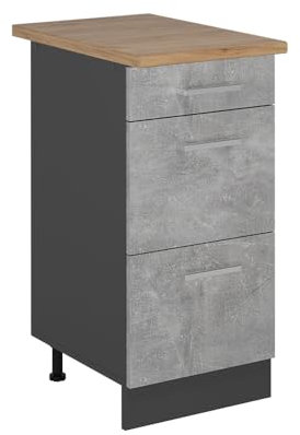 Vicco Mueble bajo de Cocina R-Line, Hormigón, 40 cm con cajones, ET Roble