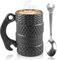 500ML Reifentasse, Reifenförmiger Keramikbecher mit Löffel, 3D Große Autotasse mit Henkel, Keramik-Reifenbecher für Kaffee, Tee, Getränke, Kaffeetassen für Büro, Autoliebhaber, Lustiges Geschenk