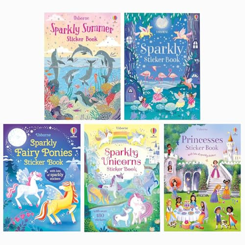 Usborne Sparkly Stickers 5 Books Collection Set (Sparkly Summer, Fairies, Unicorns, Princesses & Sparkly Sticker)