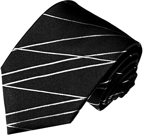 Lorenzo Cana - Marken Krawatte aus 100% Seide Schwarz Weiß Assymetrisch Streifen Zickzack - 84562