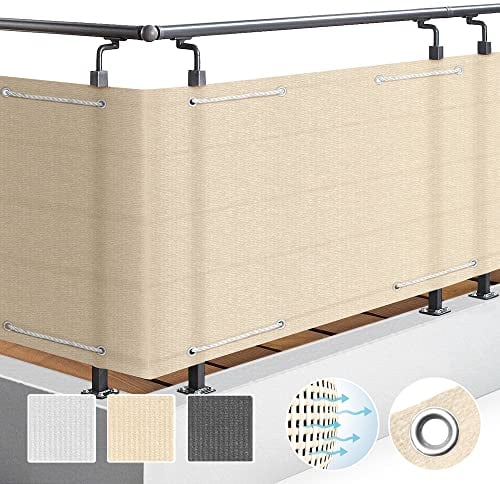 Sol Royal Brise Vue Balcon Extérieur 90x500 cm HDPE SolVision HB2 – Protection Opaque pour Balcon Terrasse, Résistant à l'eau & aux Intempéries – Cache Balcon Creme avec Protection UV, Cordon