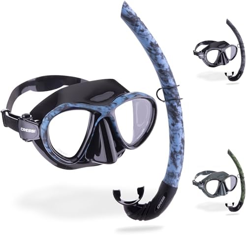 Cressi Metis & Corsica - Camouflage-Kombi-Set zum Angeln und Freitauchen, Metis-Maske und Korsika-Schnorchel, Tarnblau, Einheitsgröße, Unisex-Erwachsene