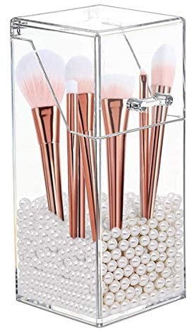 discoball Make-up-Pinselhalter Organizer mit Deckel Staubdicht Kosmetik-Organizer Aufbewahrungsbox mit Perle Transparent Quadratisch