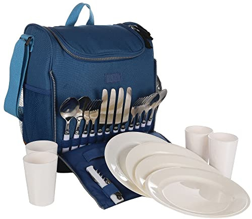 Stamford 4 Person Picnic Bag with Plates, Cutlery, Cups and Bottle Opener