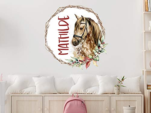 GRAZDesign Pferde Wandtattoo mit Namen personalisiert, Kinderzimmer für Mädchen, Wandsticker Wandaufleber Türaufkleber, Motiv Pferd / 30x30cm