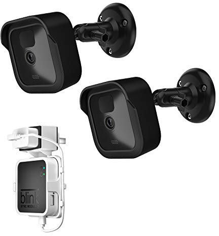 UIQELYS Wall Mount Bracket and Protective Silicone Skins for Blink Outdoor/Indoor, 360° Adjustable Holder with Blink Sync Module 1/2 Outlet Wall Mount, Blink Camera Cover Case (2Pack Black)