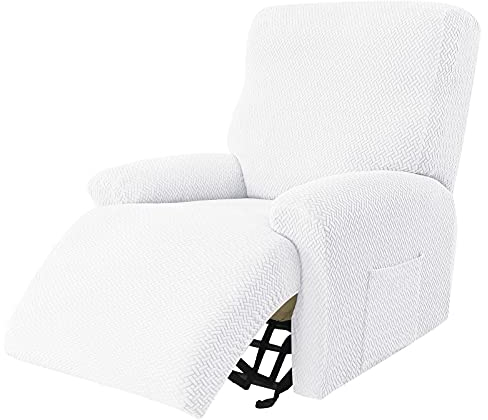 JHLD Stretch Sesselbezug Relaxsessel, 4 Stück Ruhesessel Bezug Jacquard Relaxsessel Bezug Anti-rutsch Ruhesessel Bezüge Abnehmbare Waschbar Für Wohnzimmer-Weiß-1 Sitzer