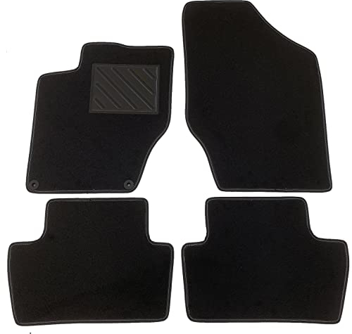 MTC Fußmatten für Citroen C4 II / DS4 10.2010>12.2020, passgenau, aus schwarzem Teppich, mit Knöpfen und Absatzschoner aus verstärktem Gummi, Schwarz
