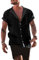 YAOBAOLE Linen Shirts for Men Short Sleeve Basic Summer Shirt Black M