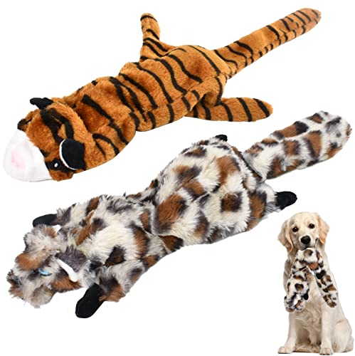 Colexy 2 Stück Plüschspielzeug Plüsch Hunde Pluesch Hundespielzeug Plusch Spielzeug Stofftier für Kleine Medium Große Hund (Tiger und Leopard)