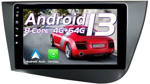 Autoradio para Seat Leon MK2 Carplay Bluetooth Android Auto, Stereo Pantalla para Seat Leon MK2 2005-2012 Écran Tactile 9inch, 8-Core 64 Go ROM 4 Go Auto con 4G/GPS/WiFi/BT/Radio/Tpms/FM/USB/Mic/LTE