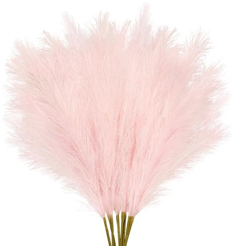 obbsie 88,9 cm rosa Kunstpampasgras Dekor, 8 Stück große, große, flauschige künstliche Pompöse Gras, Zweige Floral Fake Pompas Gras Bulrush Bodenvase Füllstoff Blumenarrangement für Zuhause Hochzeit