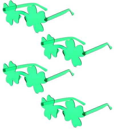 4 Pairs St. Patricks Day Glasses, Irish Green Four Leaf Shamrock Glasses Eyeglasses for Saint Patricks Day Party Props Favours, Saint Paddy Day Novelty Accessories for Men, Women Outfits