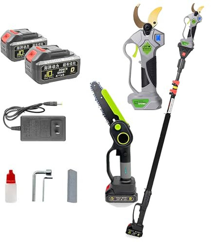 Tijeras de podar eléctricas, sierra eléctrica de ramas altas de 6 pulgadas con varilla telescópica extendida de 2,5 metros, corte de 40 mm de diámetro, tijeras de podar inalámbricas y juego combinado