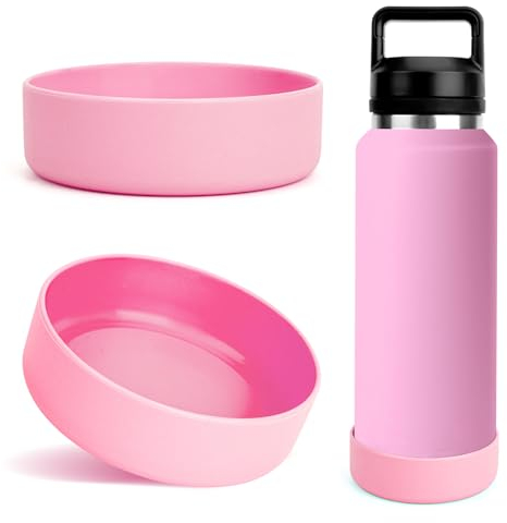 Linkidea 2 Pack Water Bottle Boot Compatible with YETI Rambler Bottle 26oz, Yonder 34oz, Silicone Anti-Slip Bottle Bottom Sleeve Bumper Protector (Light Pink)