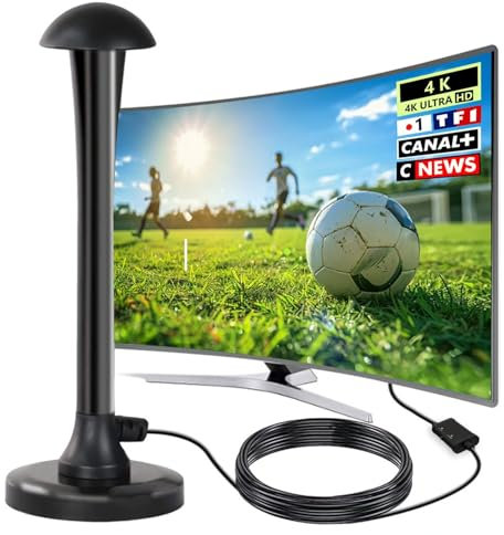 Indoor Digital TV Aerial, Rewave TV Antenna Outdoor Indoor with Signal Booster, High Gain Freeview Portable Aerial with Booster for Smart TV, Amplified TV Antenna Support 4K 1080P Local TV Channels