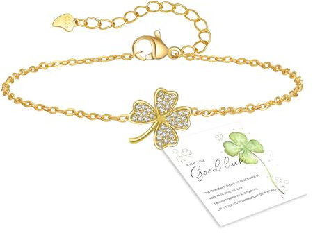 GEMAURA Bracelet Trèfle Femme Argent Bracelet Femme Or Chance Bracelet réglable Argent 925 Femme pour Ami Bracelets d'Amitié Cadeaux pour Femmes