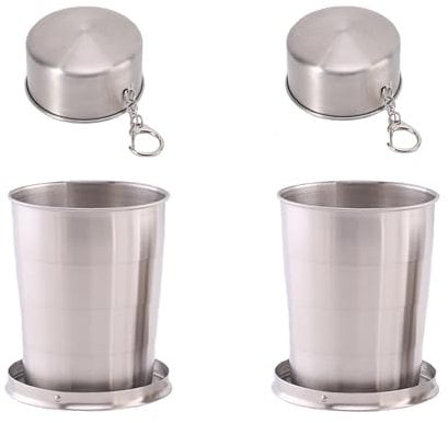 LIMEOW 2 Piezas 250ml Vaso Plegable Vasos Acero Inoxidable Taza Camping Taza Acero Inoxidable Taza Plegable Retráctil para Deportes Al Aire Libre Camping Senderismo Escalada Pesca Picnics y Viaj