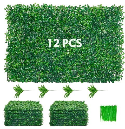 Roomark Künstliche Pflanzenwand, UV-Schutz Dekorative Zäune, Blumenwand, Wandpflanzen Deko & Sichtschutz kunstpflanzen für Garten, Terrasse, Innen Home Dekoration (12 Stück, 60x40 cm)