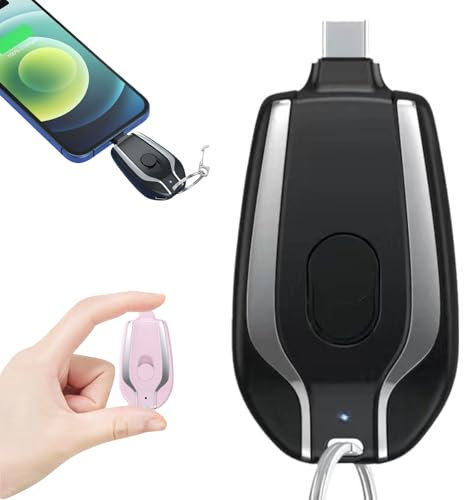 Keyring Power Bank,1500mAh Mini Power Emergency Pod, Ultra-Compact Type-C Keychain Portable Charger Key Chain Phone Charger, Portable External Fast Charging Power Bank Battery, Plug and play (Black)