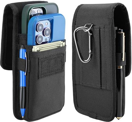 Becplt Dual Phone Holster, Belt Phone Pouch for 2 phones,Nylon Double Phone Belt Holder Carrying Pouch Case for iPhone (17 16 15 14 13 12) Pro Max/Plus,Samsung Galaxy (S24 S23 S22 S21 S20) Ultra