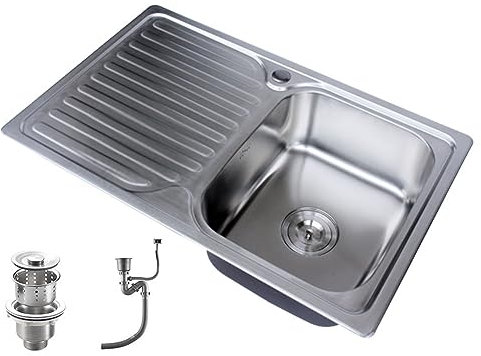 304 Edelstahl Spüle Einzelbecken Workstation Küchenspüle mit Abtropffläche, Drop-in Küchenspüle Waschbecken für Küche Bad WC,