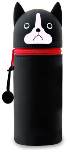 DGTSYAL Kawaii Federmäppchen, mäppchen, 2-in-1 Weiche Silikontasche, Cartoon Federmäppchen, Stand Up Federmäppchen, Stifte Mäppchen, Stifthalter Bleistifttasche Mädchen Junge (Schwarzer Hund)
