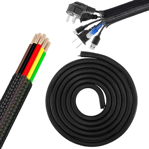 ChAusa 10mm-5m Kabelschlauch Selbstschließend,Kabelschlauch,Kabel Organizer Kabelkanal Schwarz Kabelmanagement,Schreibtisch Zubehör für Schreibtisch,TV,Computer,PC,Kabelschutz für Hund,Katze