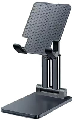 Portable Monitor Stand, Adjustable Height & Angle, Foldable Desk Stand for Portable Monitors, iPad andTablets, Sturdy Aluminum Holder, Compatible with 4-12 Devices, Space-Saving Design (Black)