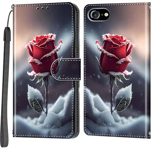 Salanheo Handyhülle für iPhone 7/8 / SE2 / SE3 Hülle, Rosen | Kartenfach, Standfunktion, Magnetische, Klappbar PU Lederhülle, Stoßfeste, Faltbar Klapphülle, Handytasche