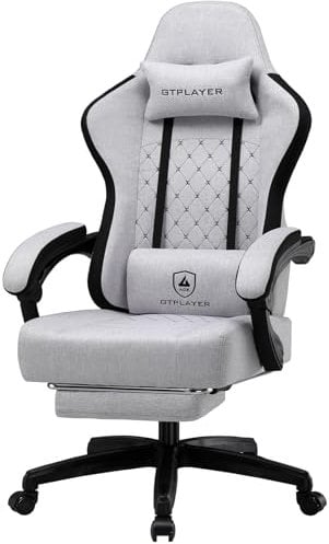GTPLAYER Fabric Gaming Chair with Footrest, Ergonomic Computer Desk Chair with Pocket Spring Cushion Home Office High Back Support Lumbar Support Heavy Duty Wide