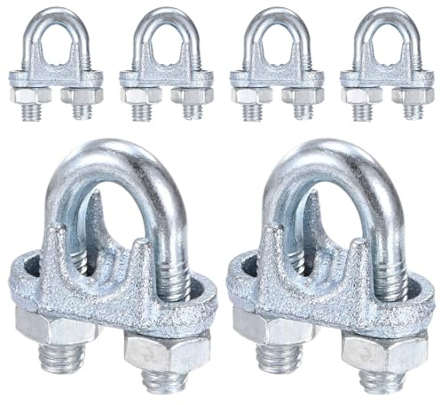 M METERXITY 6-Pack Cable Clamps, M8 Carbon Steel 8mm Wire Rope Clip Thimble U Bolt Saddle Fastener for Diameter Cable Rigging/Sailing/Clothesline, Wire Clamps