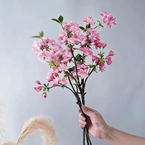 Künstliche Kirschblüten Zweige - 3 Stück 46 cm Frühlingsstrauß für Vase, Realistische Kirschblüten Dekoration für Frühling und Ostern, Verstellbare Zweige, Perfekt für Tischdekoration (Dunkelrosa)