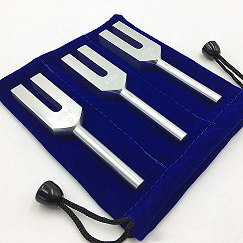 Yechiry 3Pcs Angel Tuning Forks Set, 4096Hz Aluminum Alloy Sound Healing Instrument, Wood Hammer Tuning Forks with Stress Relief Design, Ideal for Crystal Cleaning Stress Relief (Silver)