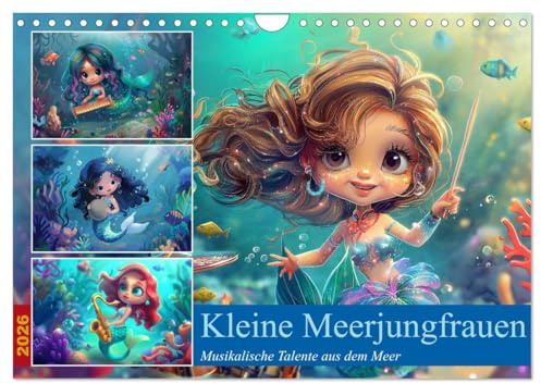 Kleine Meerjungfrauen (Wandkalender 2026 DIN A4 quer), CALVENDO Monatskalender: Musikalische Meerjunfrauen als bunte Comiczeichnungen (CALVENDO Kunst)