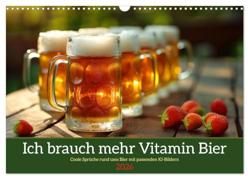 Ich brauch mehr Vitamin Bier (Wandkalender 2026 DIN A3 quer), CALVENDO Monatskalender: Coole Sprüche rund ums Bier mit passenden KI-Bildern (CALVENDO Spass)
