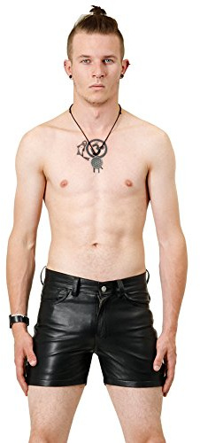 Bockle® Sixteen Leder Shorts schwarz Herren Kurze Lederhose | Rindleder, Lederjeans