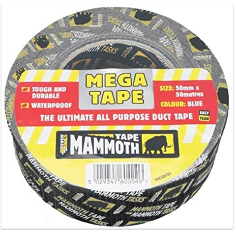 Everbuild Mammoth Mega All-Purpose Duct Tape, Yellow, 50mm x 50m | Solvent-Based – Fibre-Reinforced – Fast Drying – Weatherproof