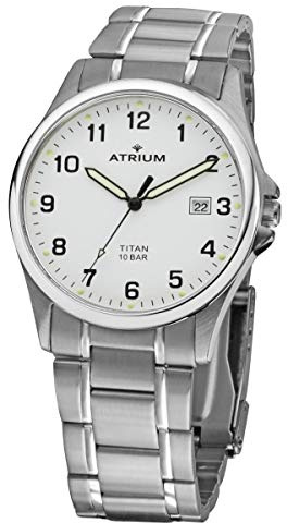 Atrium Herrenuhr Titan Analog Quarz – Robuste Herren Armbanduhr mit Titanband & Titangehäuse 38 mm – Leuchtzeiger & Datum – 10 Bar wasserdicht – Klassische Herrenuhr A23-10