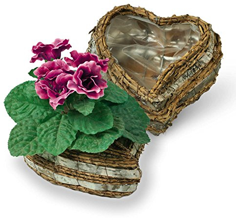 1 Pflanzkorb Pflanzkörbchen herzförmig Rattanrinde und Äste 20x18cm