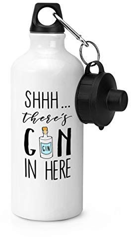 Shhh There's Gin In Here Sports Bottle Water Gym 600ml White
