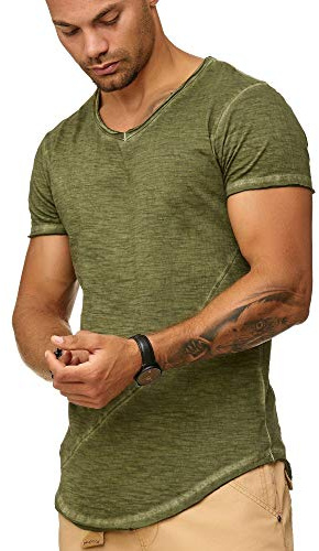 Herren T-Shirt Slim-Fit tiefer V-Ausschnitt lang geschnittenes Oversize Longshirt für Männer aus 100% Baumwolle