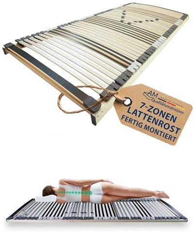 AM Qualitätsmatratzen 7 Zonen Lattenrost 80x190 fertig montiert mit 44 Federleisten - Made in Germany - Ergnomischer & Starrer Lattenrost 80x190cm - Holmabsenkung für Schulter und Becken