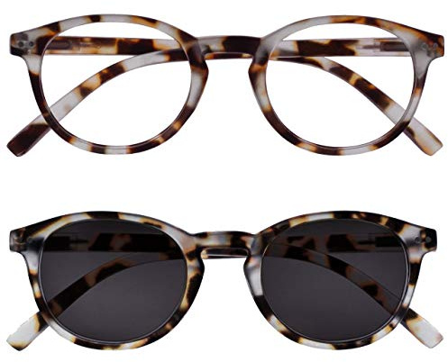 OPULIZE Zen Twin Pack Reading Glasses With Reading Sunglasses Light Brown Tortoiseshelll Small Mens Womens RS24-1T +1.00