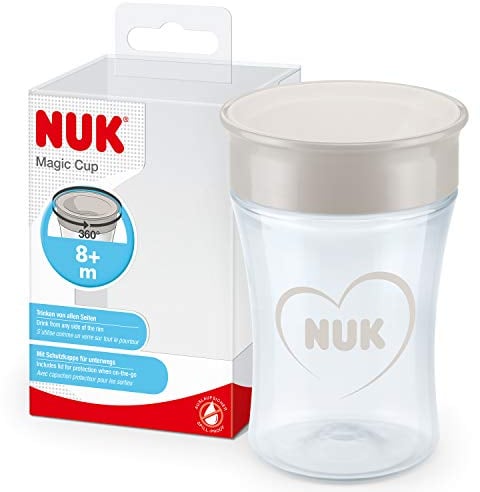 NUK Magic Cup Bicchiere antigoccia | Bordo anti-rovesciamento a 360° | 8+ mesi | Senza BPA | 230 ml | Bianco (cuori)